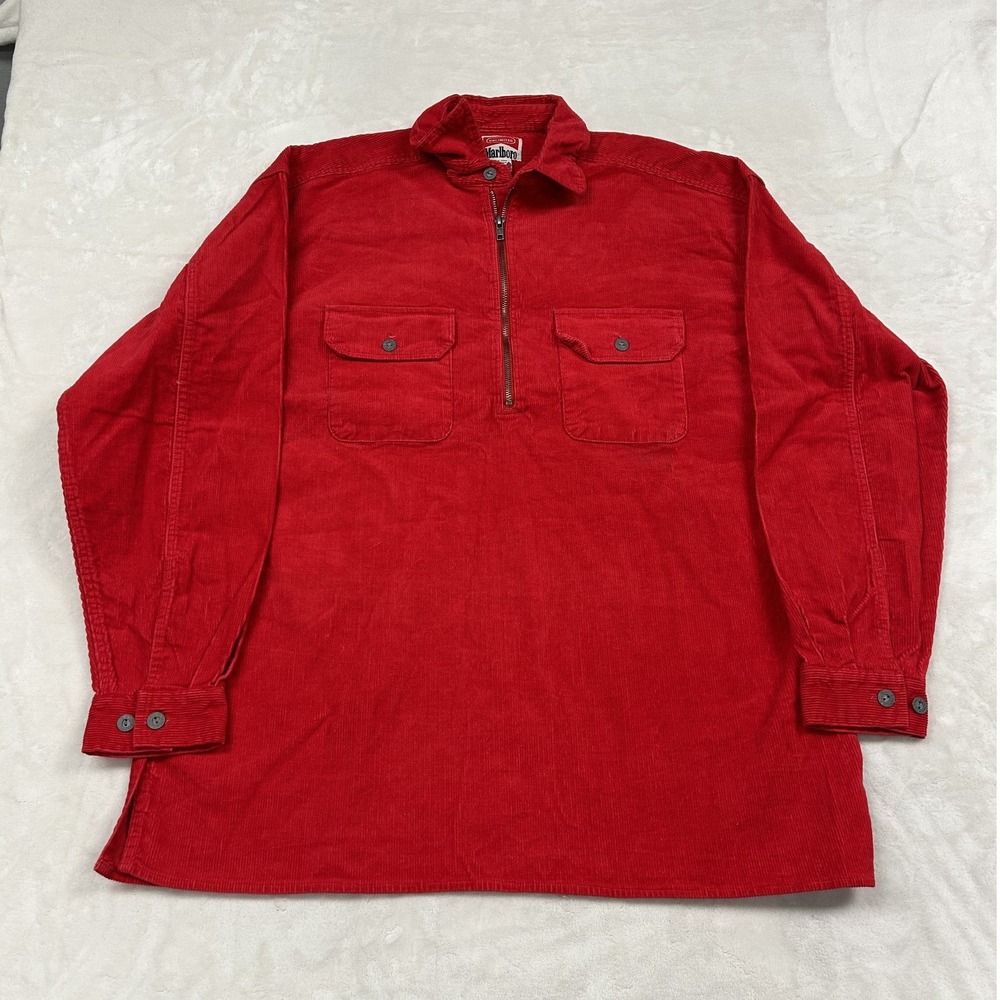 Marlboro Unlimited Corduroy Pullover Mens M Red Quarter Zip Vintage Pockets